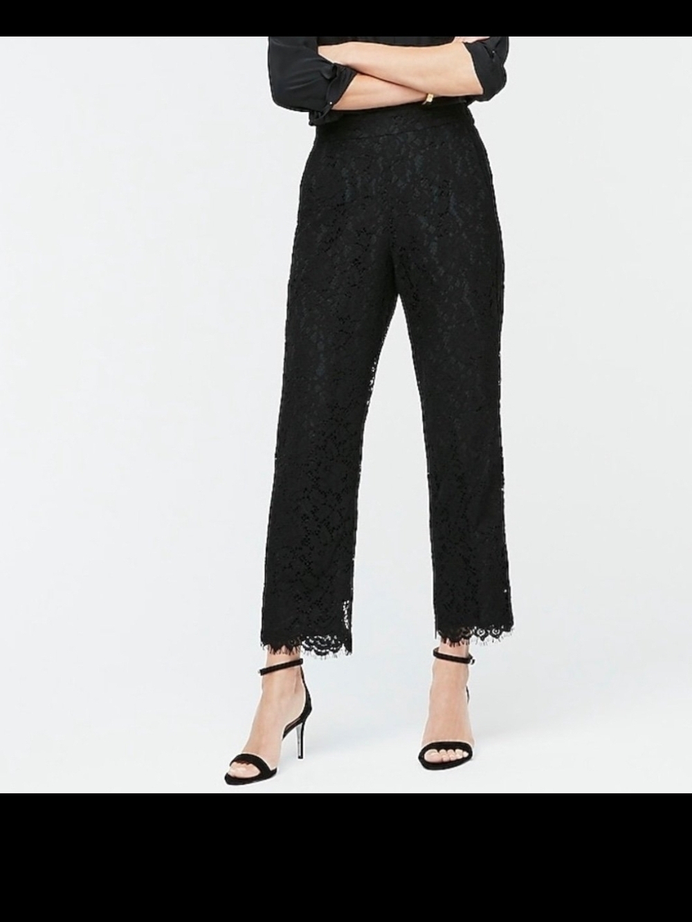 J. Crew Black Lace Cropped Pants Pull On Eyelash Hem Edgey Goth Minimalist Sz 4